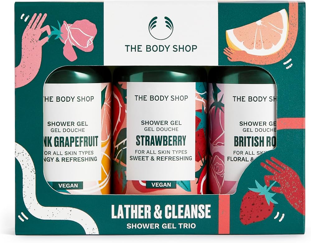 The Body Shop G1 Shower Cream Trio SetPink Grapefruit Shower Cream 60ml/Strawberry Shower Cream 60ml/British Rose Shower Cream 60ml   set x 180 ml