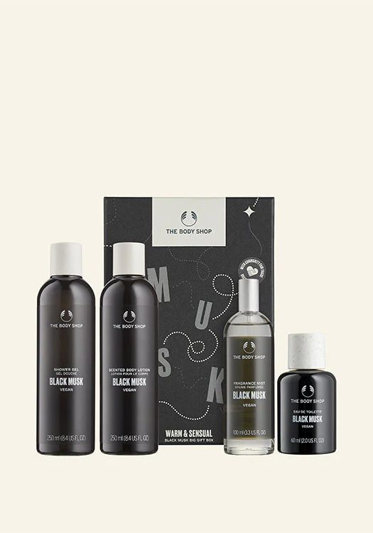 THE BODY SHOP BLACK MUSK COLLECTION set 4 pcs Shower gel 250ml + Body lotion 250ml + Perfumed mist 100ml + Eau de Toilette spray 30ml