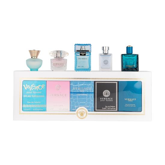 Versace Miniatures Set 5x5ml - Dylan Turquoise Pour Femme Edt/ Bright Crystal Edt/Eau Fraiche Man Edt/Pour Homme Edt/ Eros Edt  set x 25 ml