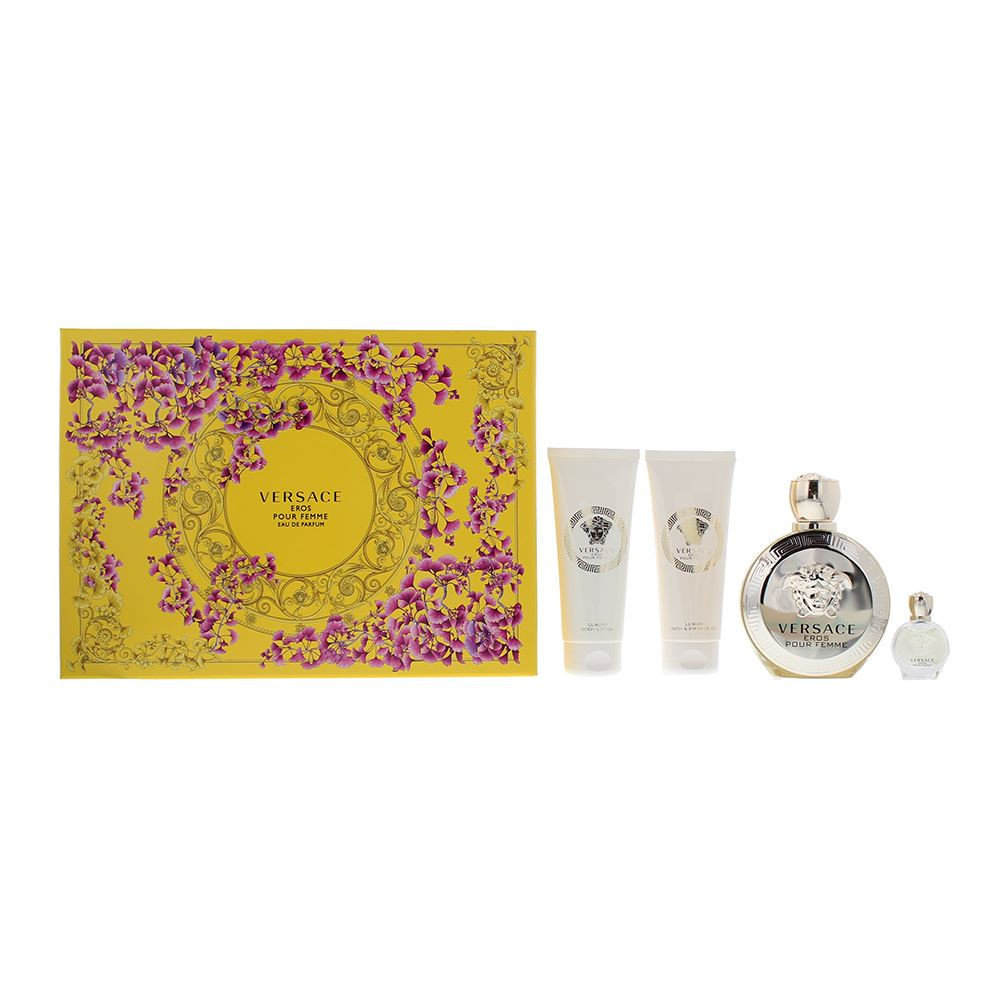 Versace Eros Pour Femme Giftset Edp Spray 100ml/Perfumed Shower Gel 100ml/Perfumed Body Lotion 100ml/Edp 5 ml   set x 305 ml