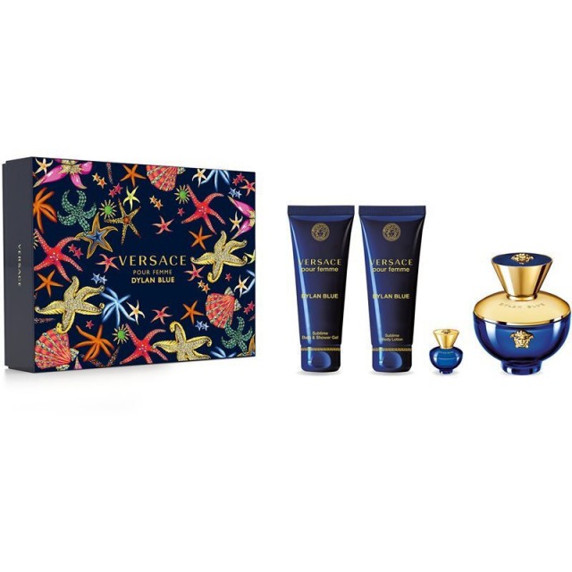 Versace Dylan Blue Pour Femme Giftset Edp Spray 100ml/Edp Spray 5ml/Body Lotion 100ml/Bath & Shower Gel 100ml   set x 305 ml