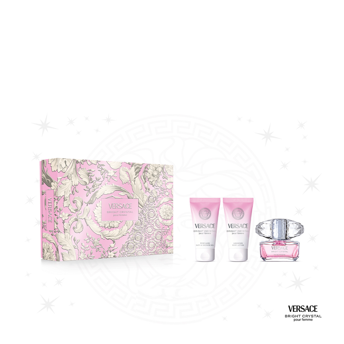 Versace Bright Crystal Giftset Edt Spray 50ml/Bath & Shower Gel 50ml/Body Lotion 50ml   set x 150 ml
