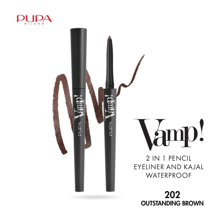 Pupa Vamp! Eye Pencil 2 In 1 Eyeliner And Kajal Waterproof#202 Outstanding Brown  @ 1 piece x 0.35 g