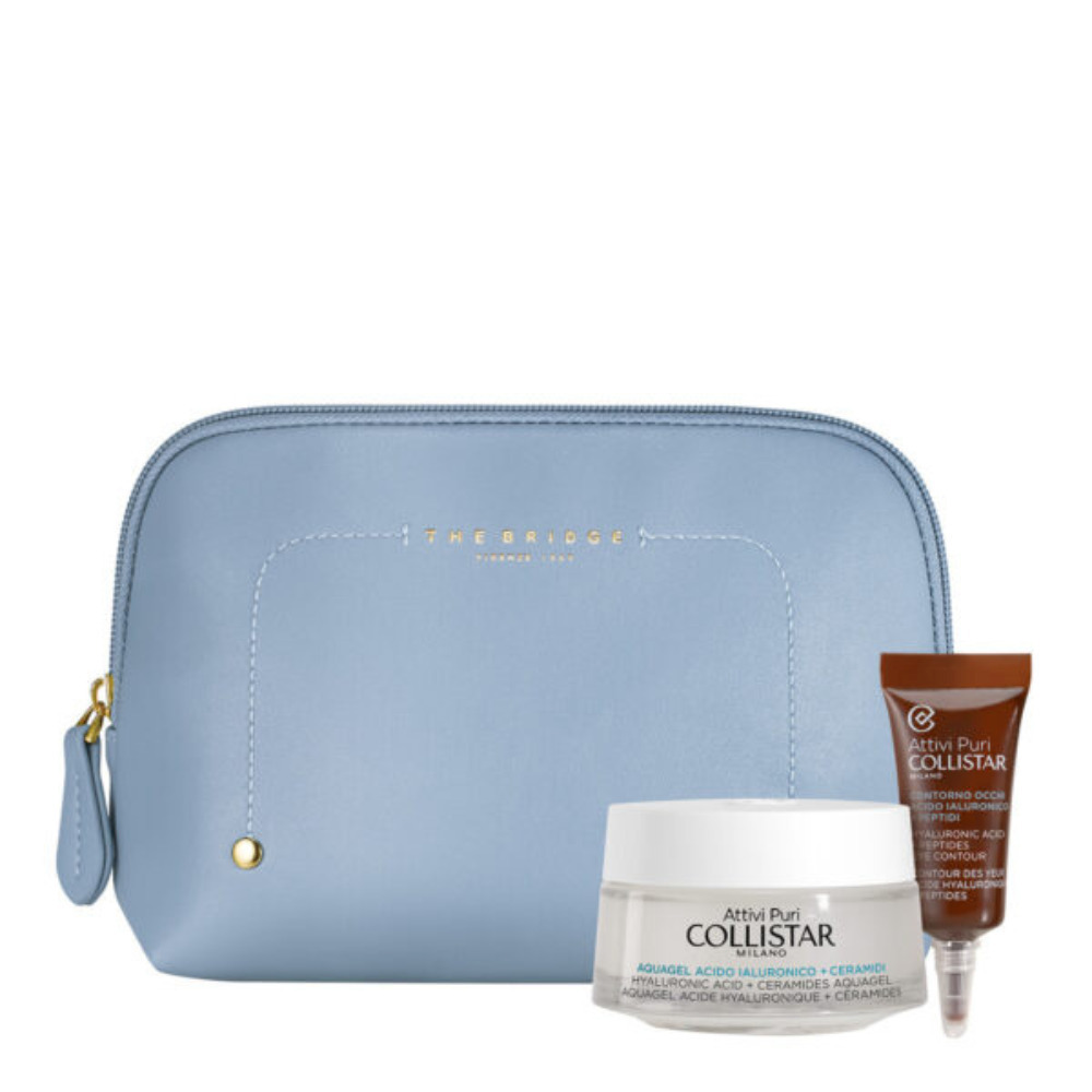 Collistar Attivi Puri Set Aquagel Hyaluronic Acid Cream 50 ml / Mini Pure Active Eye Contour 5 ml / Pouch   set x 55 ml