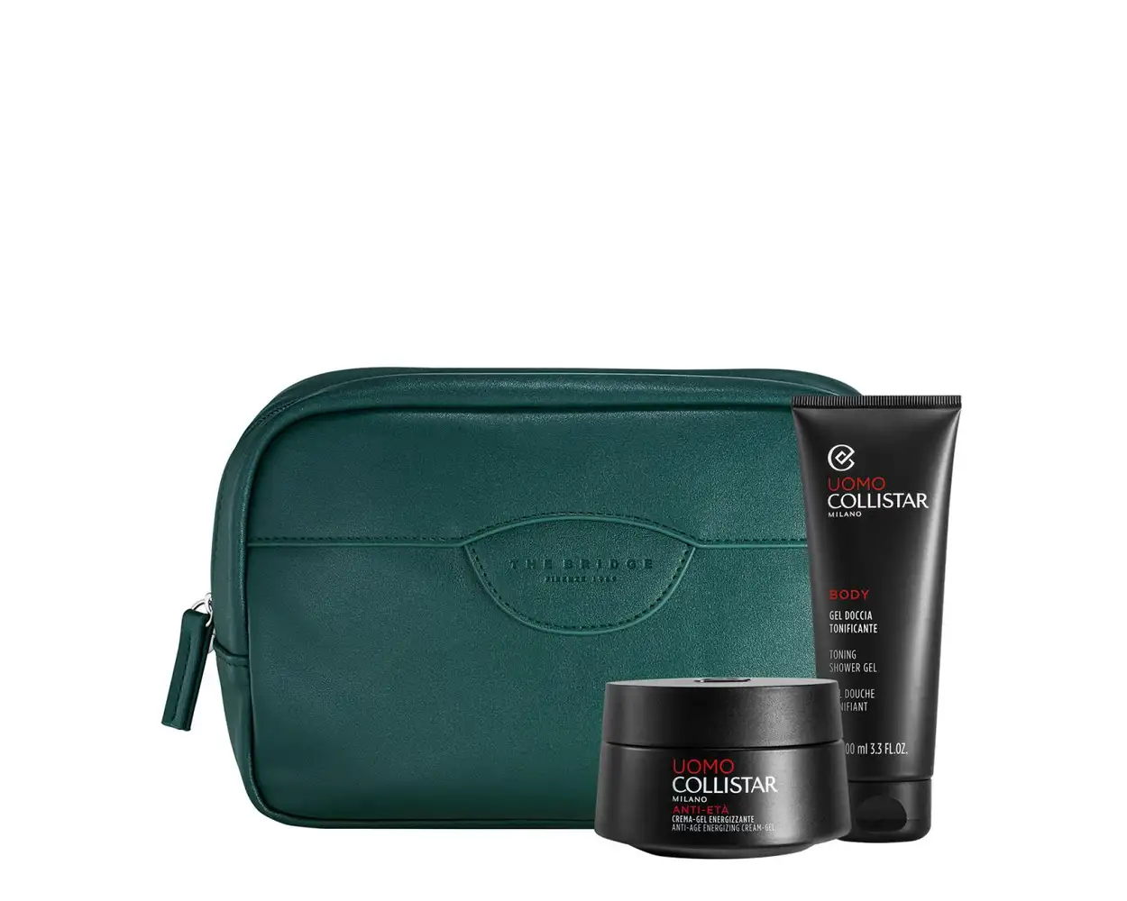 Collistar Uomo Set Energizing Anti-Age Cream Gel 50 ml/Mini Toning Shower Gel 100 ml/Pouch   set x 150 ml