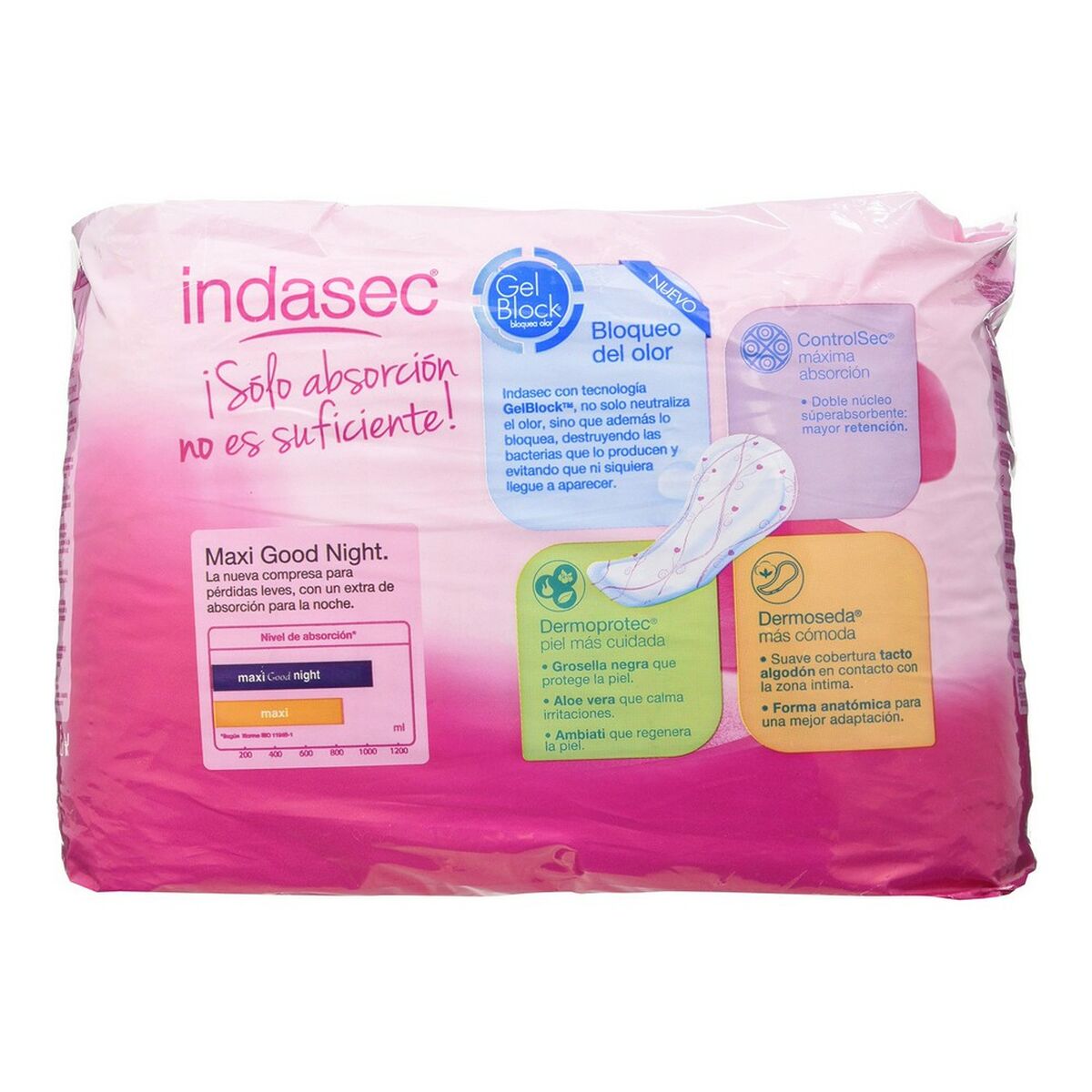 INDASEC DERMOSEDA GOOD NIGHT compresa incontinencia maxi 12 uds