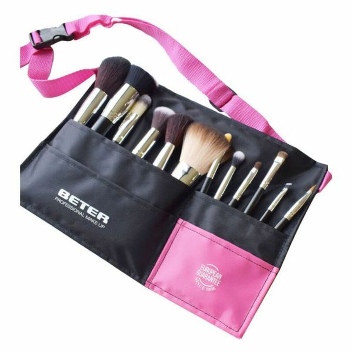 BETER PROFESSIONAL MAKEUP set 13 pcs Adjustable belt + Nº8-Double brush for eyebrows and eyelashes + Nº9-Concealer brush + Nº11-Powder brush + Nº12-Fine brush for eyeshadows + Nº13-Thick brush for eyeshadows + Nº14-Blur brush + Nº 16 -Brush for powder makeup + No. 18-Kabuki brush for fluid makeup + No. 21-Fluid makeup brush + No. 20-Angled blush brush + No. 23-Brush for all types of makeup + No. 17-Lip liner brush