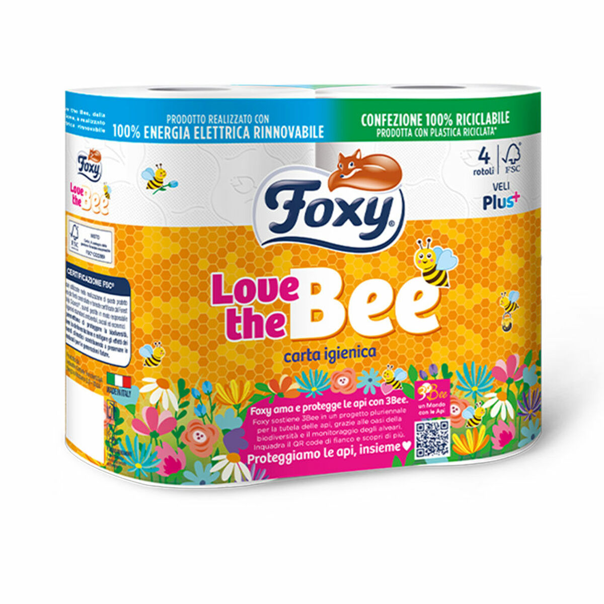 FOXY LOVE THE BEE papel higiénico 3 capas 4 rollos