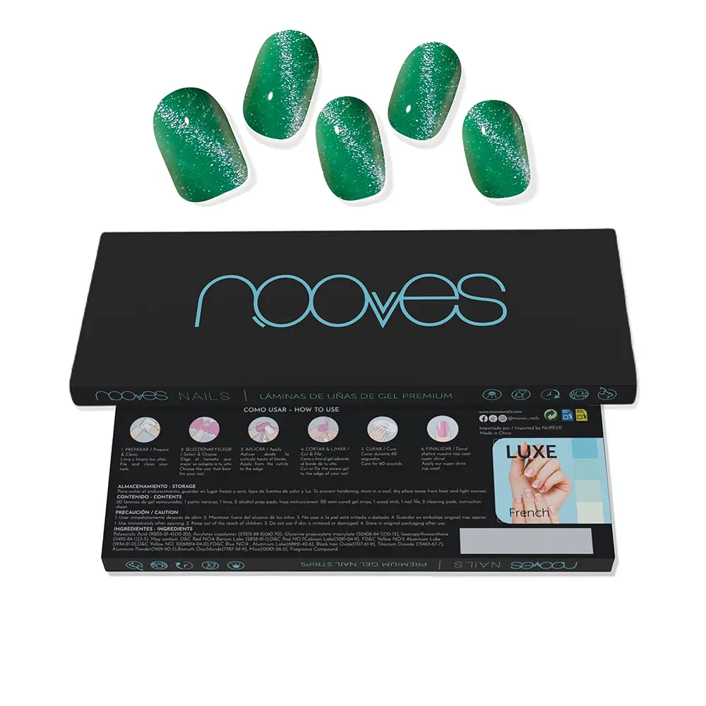 NOOVES Jade Glass Premium Glam GEL NAIL SHEETS #cat eye green 20 u