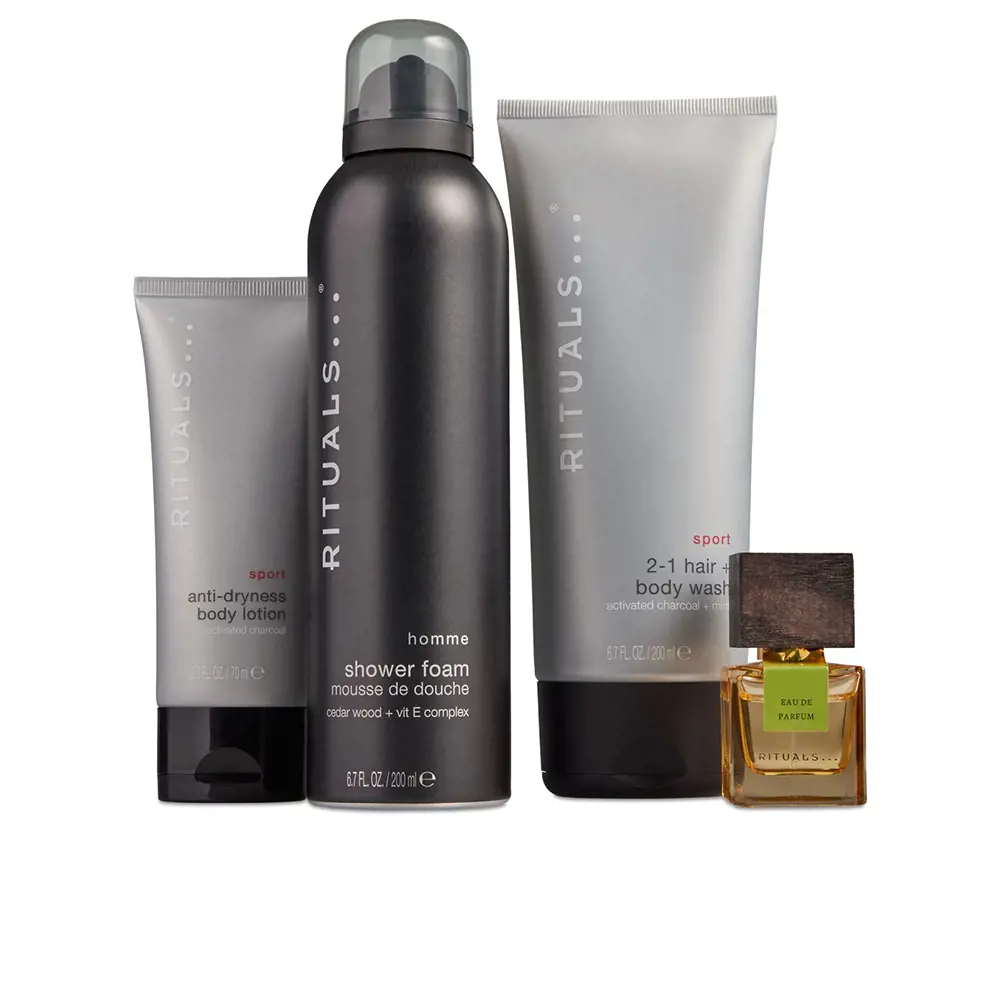 Rituals Homme Set Edp Spray 15ml/Shower Foam 200ml/Sport 2-In-1 Hair & Body Wash 200ml/Body Lotion 70ml   set x 485 ml