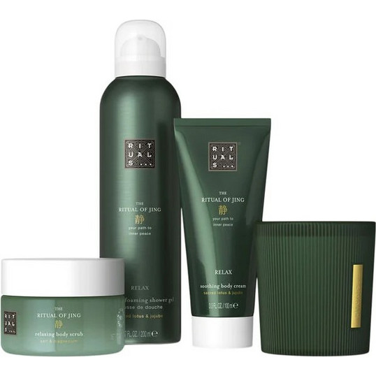 Rituals Jing Medium Giftset 2025 Scented Candle 140g/Foaming Shower Gel 50 ml/Body Cream 100ml/Body Scrub 125g  @ 1 set x 415 ml