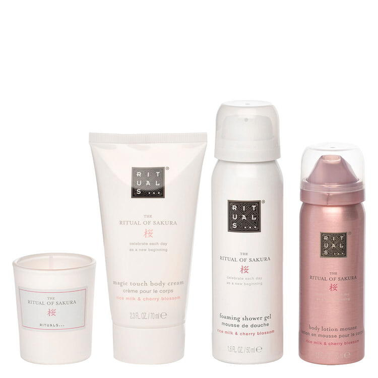 Rituals Sakura Travel Exclusives 2025 Shower Foam 50ml/Bodycreme 70ml/Body Lotion Mousse 50ml/Scented candle 25g   set x 195 ml