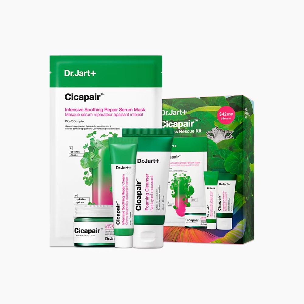 Dr. Jart+ Cicapair Redness Rescue Set Cleanser 30ml/Repair Serum Mask 25g/Repair Cream 15ml/Treatment 15ml   set x 85 ml