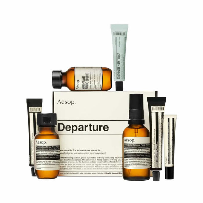 Aesop Departure Travel Kit Hand Wash 50ml/Hand Balm 15ml/Hydrating Masque 15ml/Facial Hydrosol 60ml/Lip Cream 6ml/Mouthwash 50ml/Toothpaste 10ml   set x 206 ml