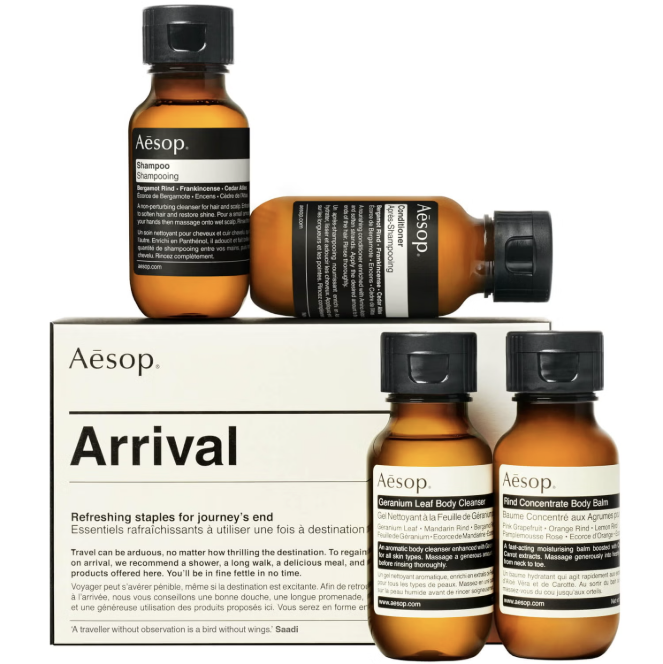 Aesop Arrival Travel Kit Shampoo  50ml/Conditioner 50ml/Body Cleanser 50ml/Body Balm 50ml   set x 200 ml