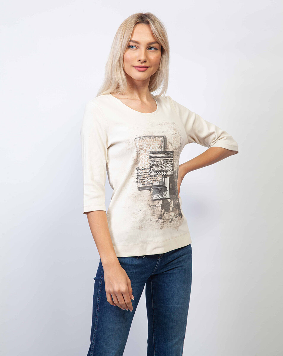 Μπλούζα με μανίκι 3/4 και στάμπα