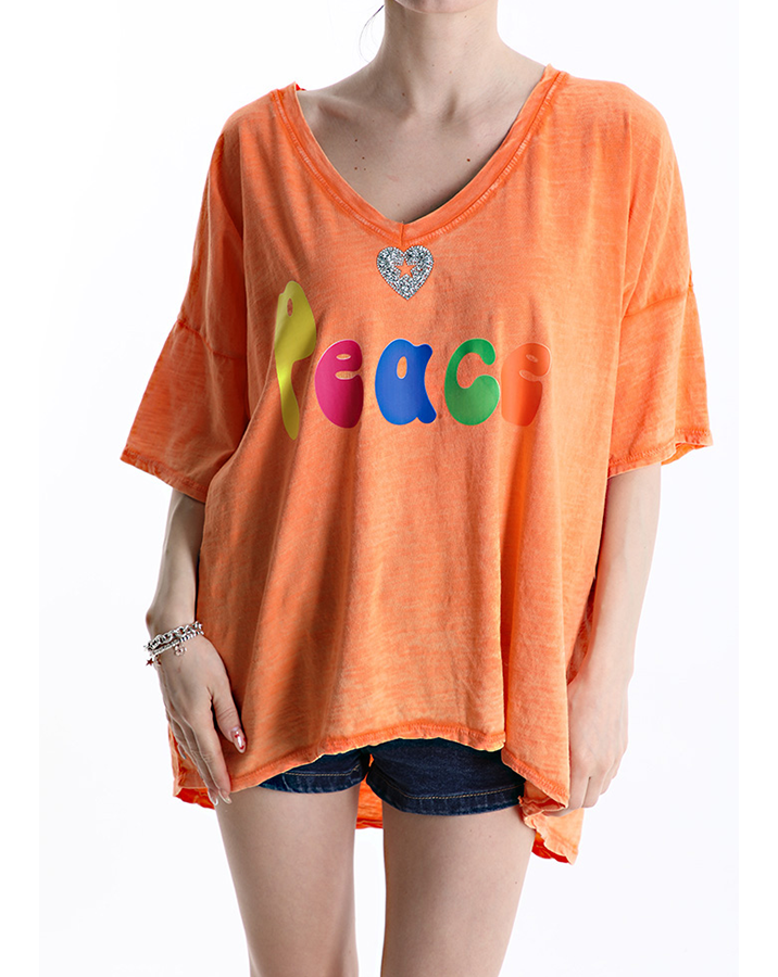 Μπλούζα πορτοκαλί V - one size - plus size