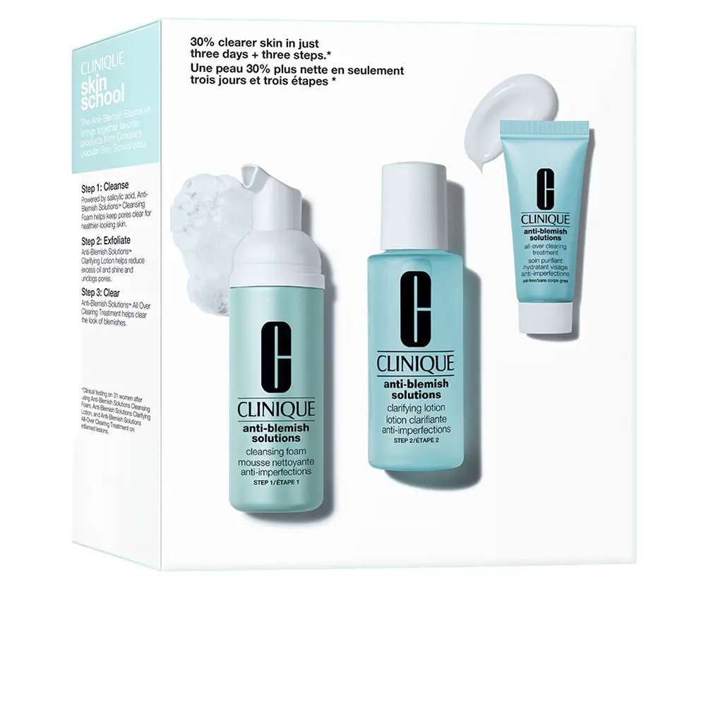 0192333268162.webp CLINIQUE ANTI-BLEMISH SOLUTIONS 3-STEP SKIN CARE SYSTEM CASE 3 pcs Cleansing foam 50 ml + Exfoliating lotion 60 ml + Cleansing treatment 15 ml - Image 1