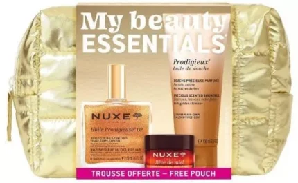 Nuxe My Beauty Essentials Set Huile Prodigieuse Or 50ml/Nuxe Prodigieux Precious Scented Shower Gel 100ml/Reve De Miel Lip Balm 15gr/Pouch